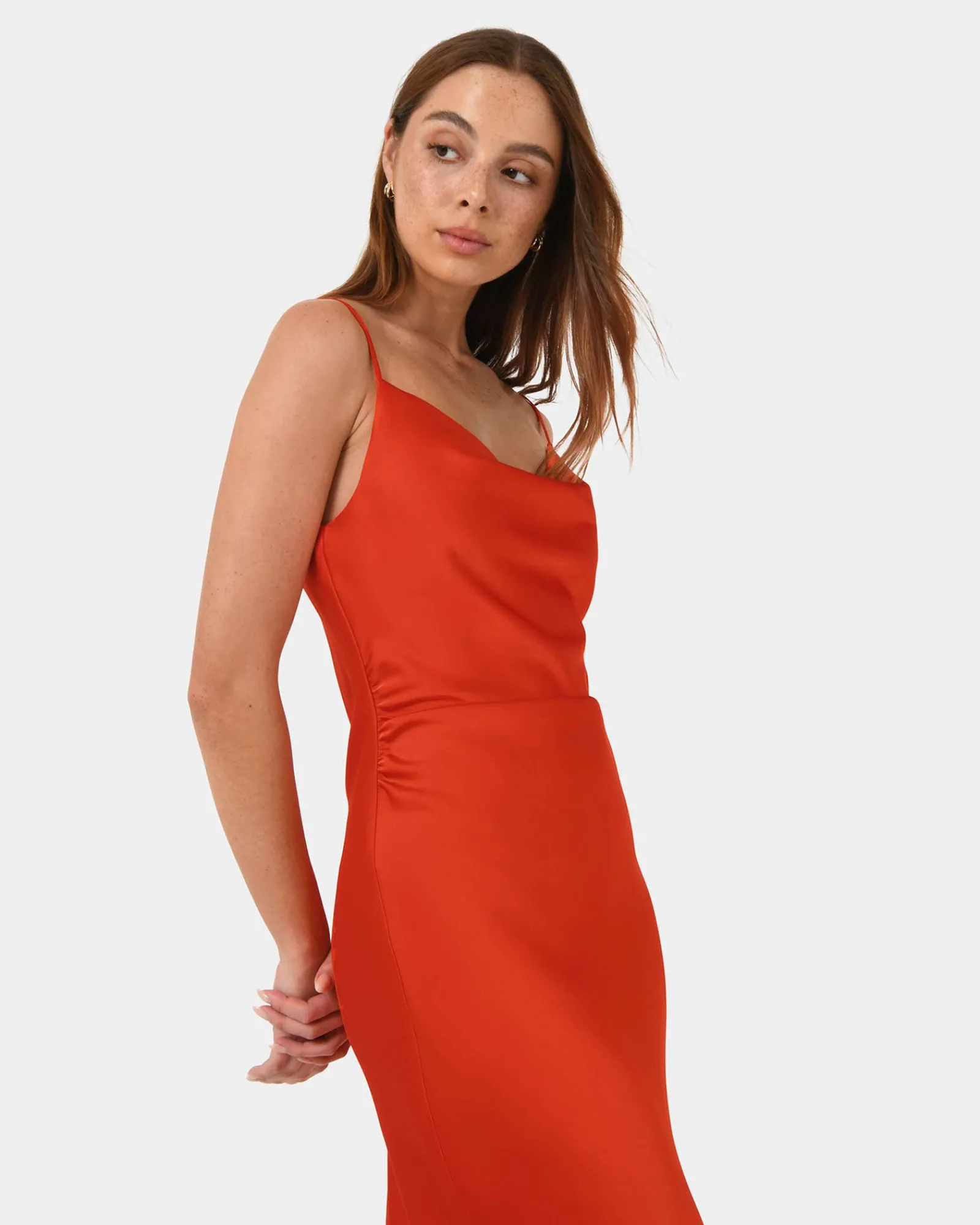 Forcast Mae Side Ruched Satin Dress* Midi Dresses|Midi Dresses