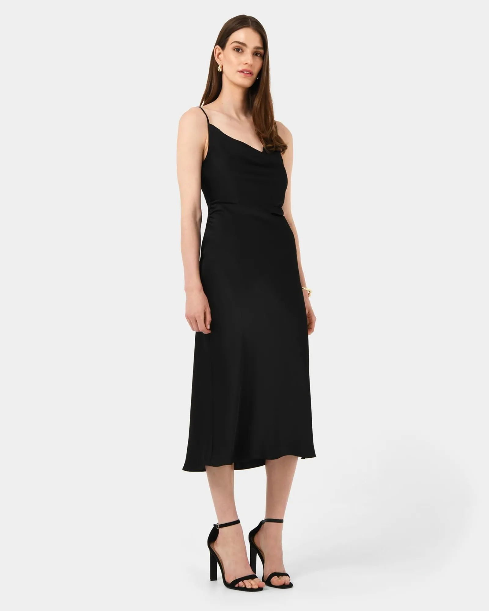 Forcast Mae Side Ruched Satin Dress* Midi Dresses|Midi Dresses