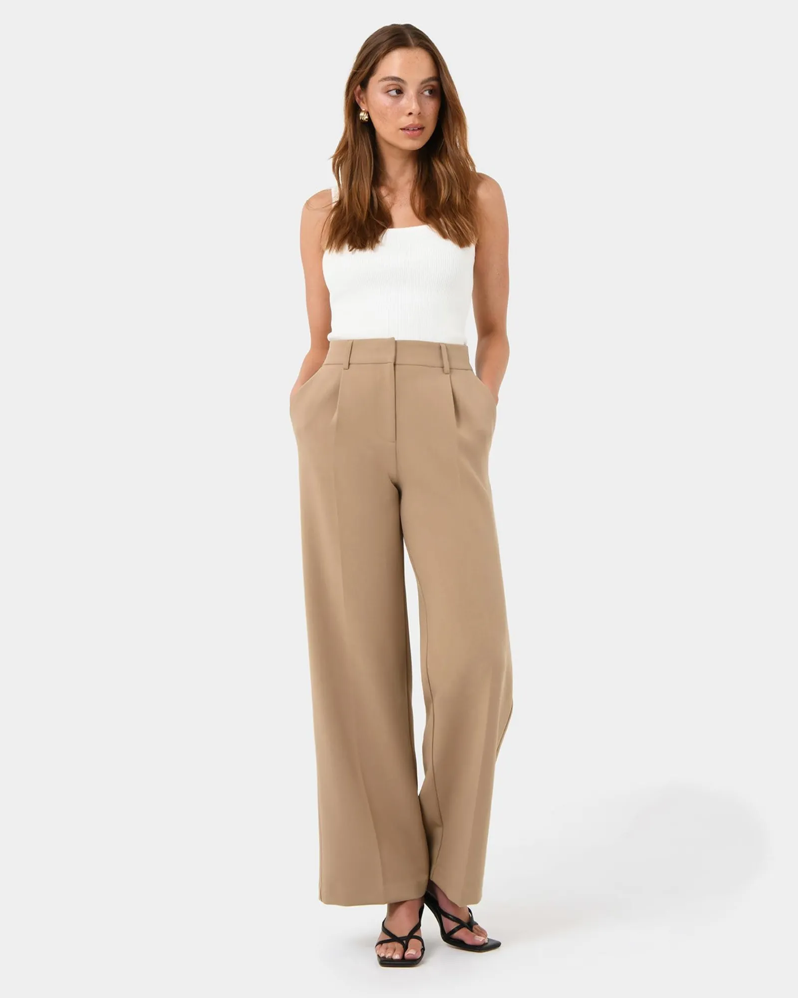 Forcast Nikki Tailored Elastic Pants* High-Waisted Pants|Wide-Leg Pants