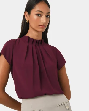 Forcast Olivia Pleated High Neck Top* T-Shirts & Tops|Work Tops