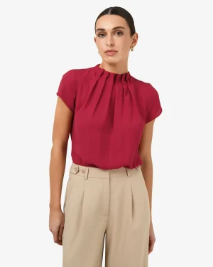 Forcast Olivia Pleated High Neck Top* T-Shirts & Tops|Work Tops
