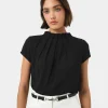 Forcast Olivia Pleated High Neck Top* T-Shirts & Tops|Work Tops
