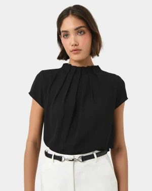 Forcast Olivia Pleated High Neck Top* T-Shirts & Tops|Work Tops