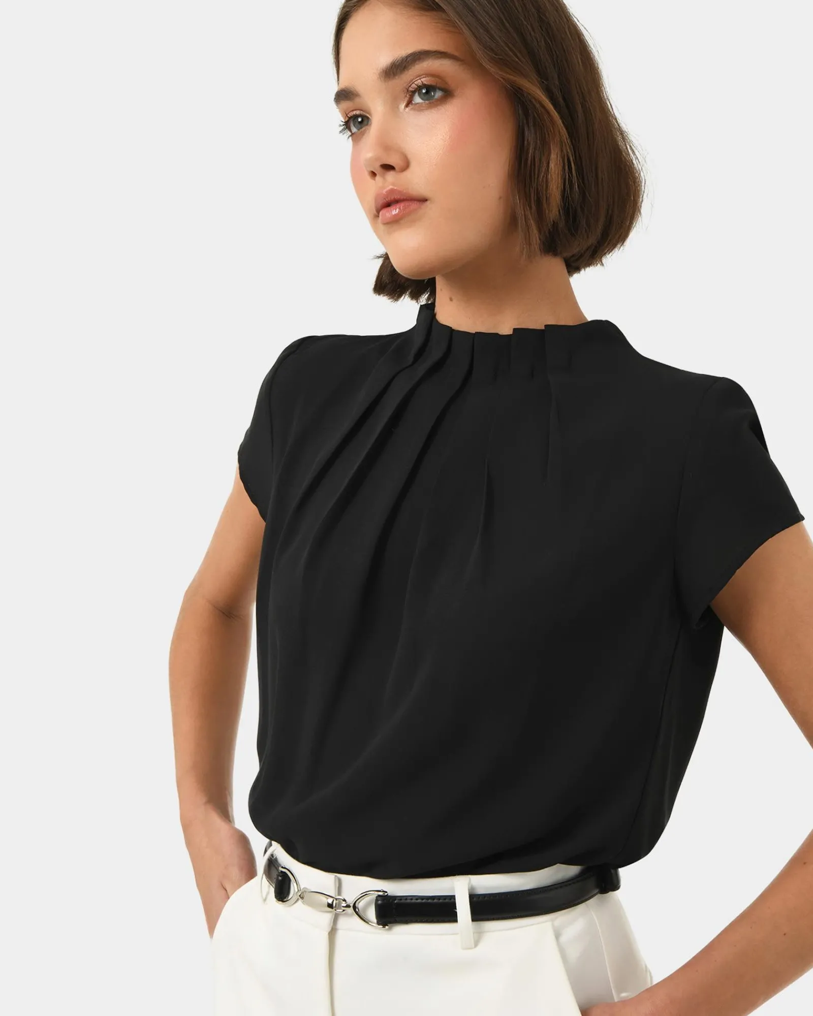 Forcast Olivia Pleated High Neck Top* T-Shirts & Tops|Work Tops