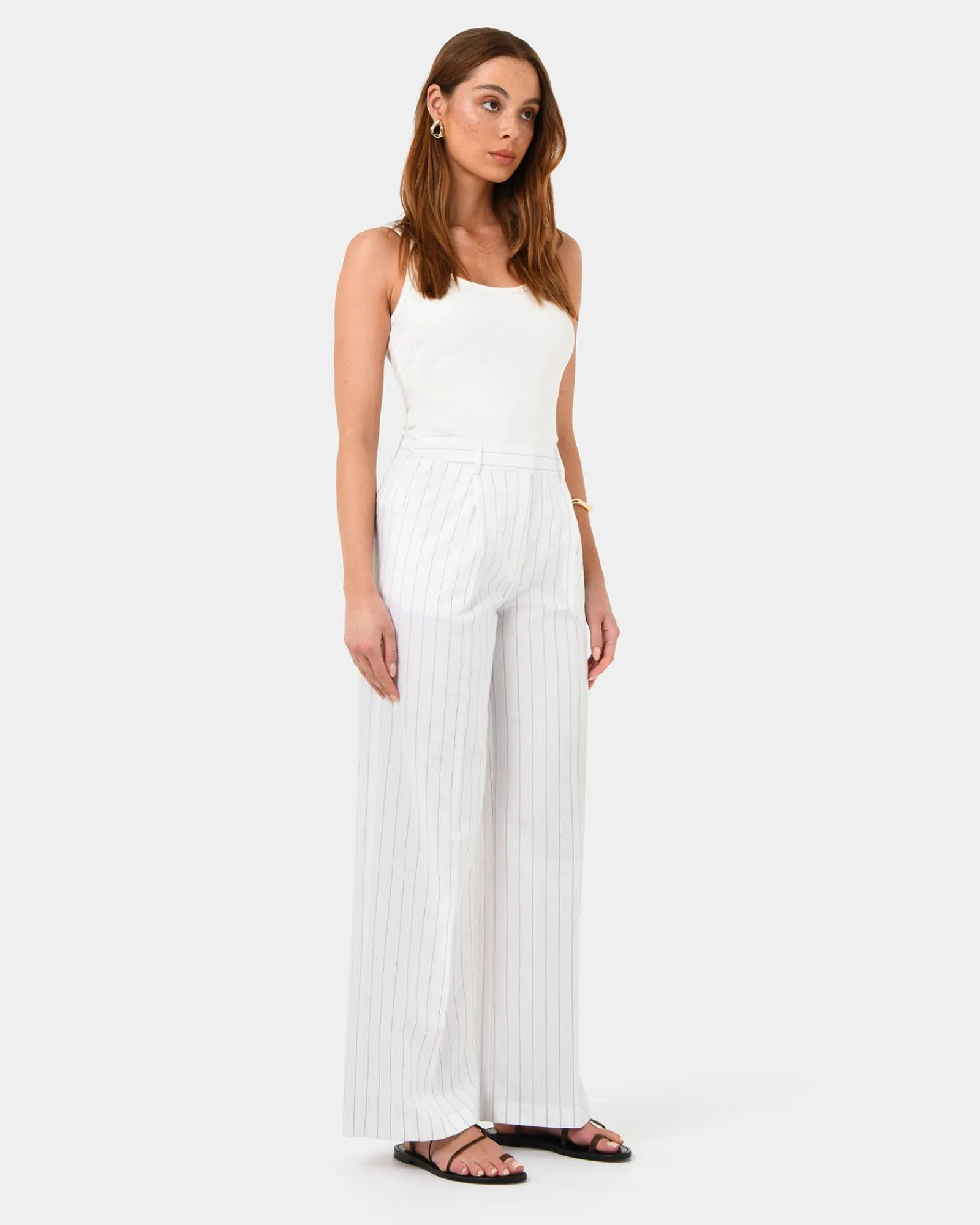 Forcast Ria Stripe Cotton Blend Pants* High-Waisted Pants|Straight Leg Pants