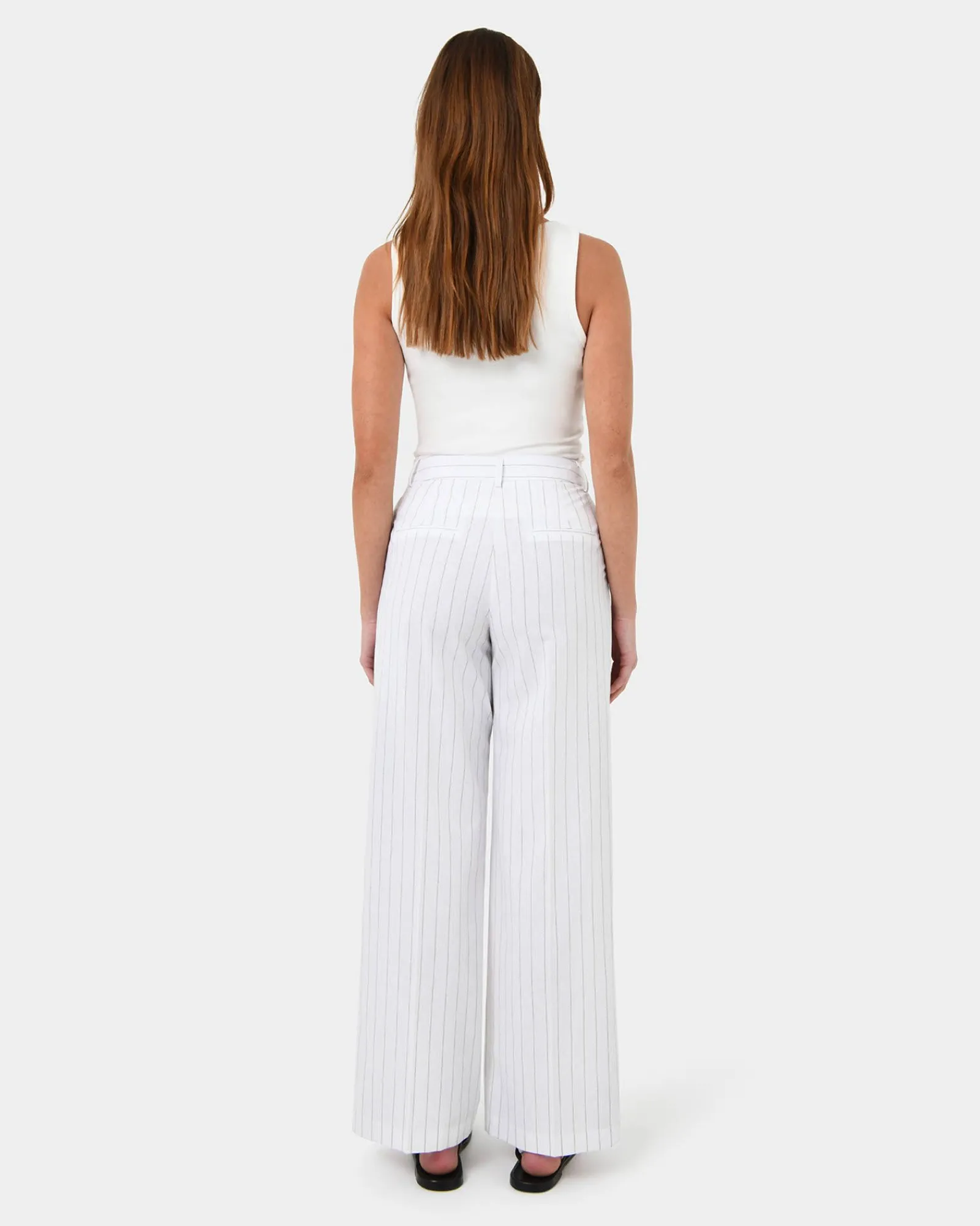 Forcast Ria Stripe Cotton Blend Pants* High-Waisted Pants|Straight Leg Pants