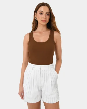 Forcast Ria Stripe Cotton Shorts* High-Waisted Pants|Work Pants