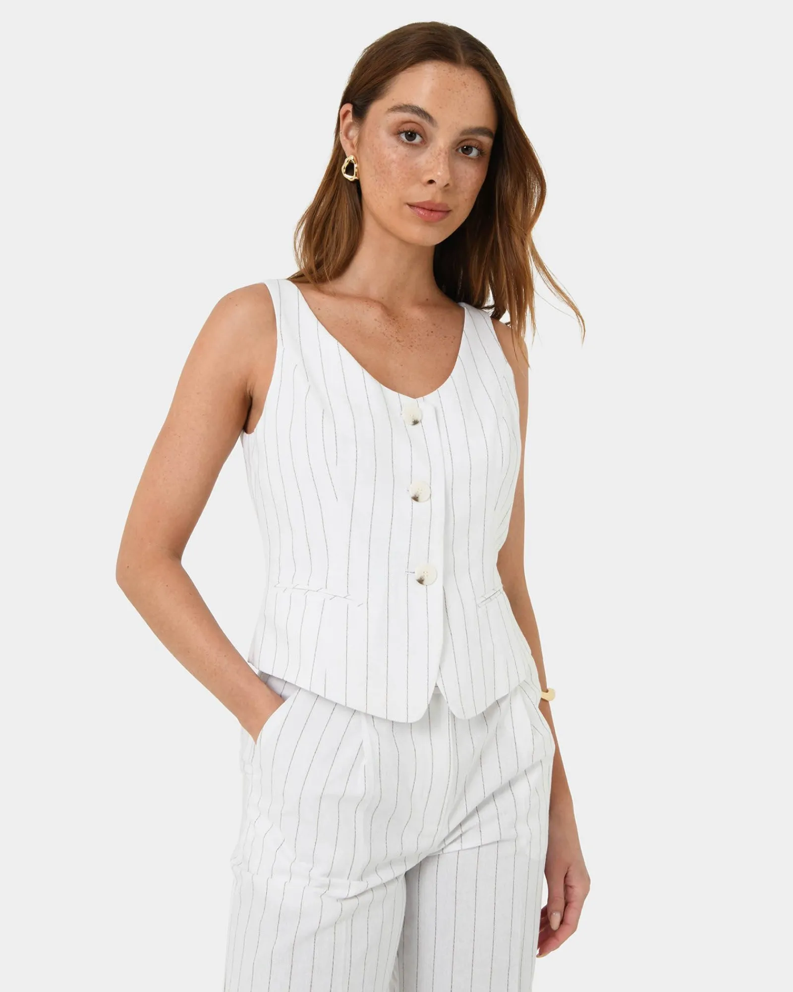 Forcast Ria Stripe Cotton Blend Vest* Work Tops|Conscious