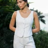 Forcast Ria Stripe Cotton Blend Vest* Work Tops|Conscious