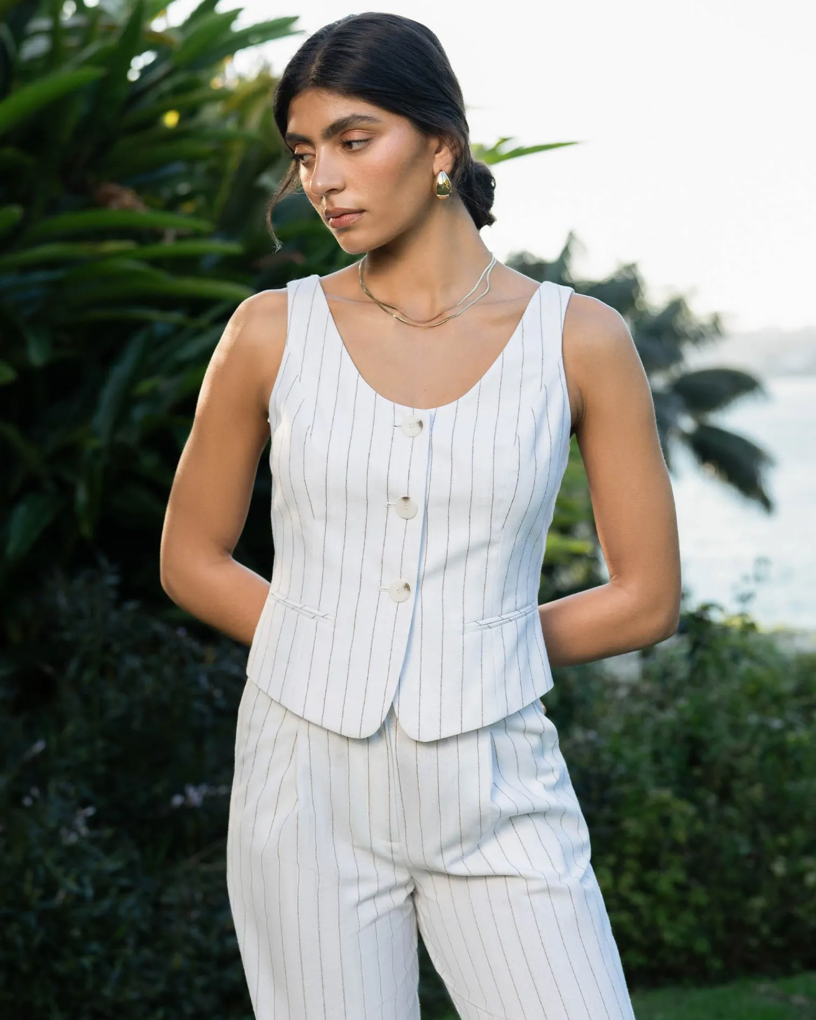 Forcast Ria Stripe Cotton Blend Vest* Work Tops|Conscious