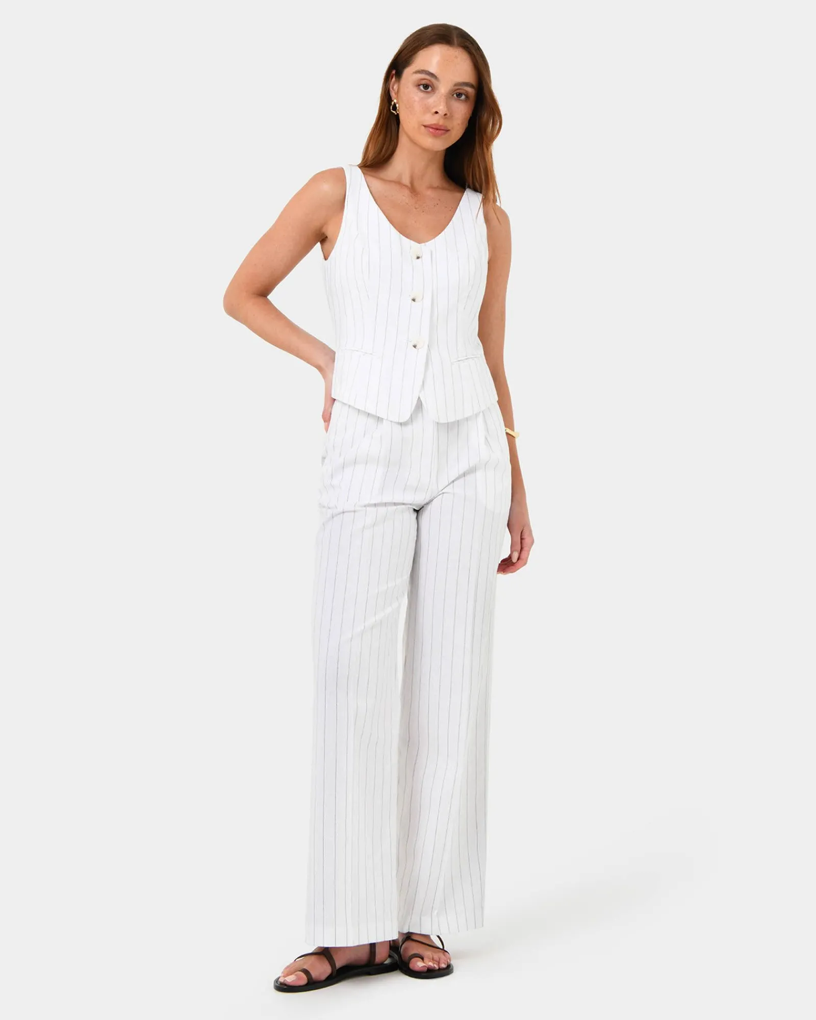 Forcast Ria Stripe Cotton Blend Vest* Work Tops|Conscious