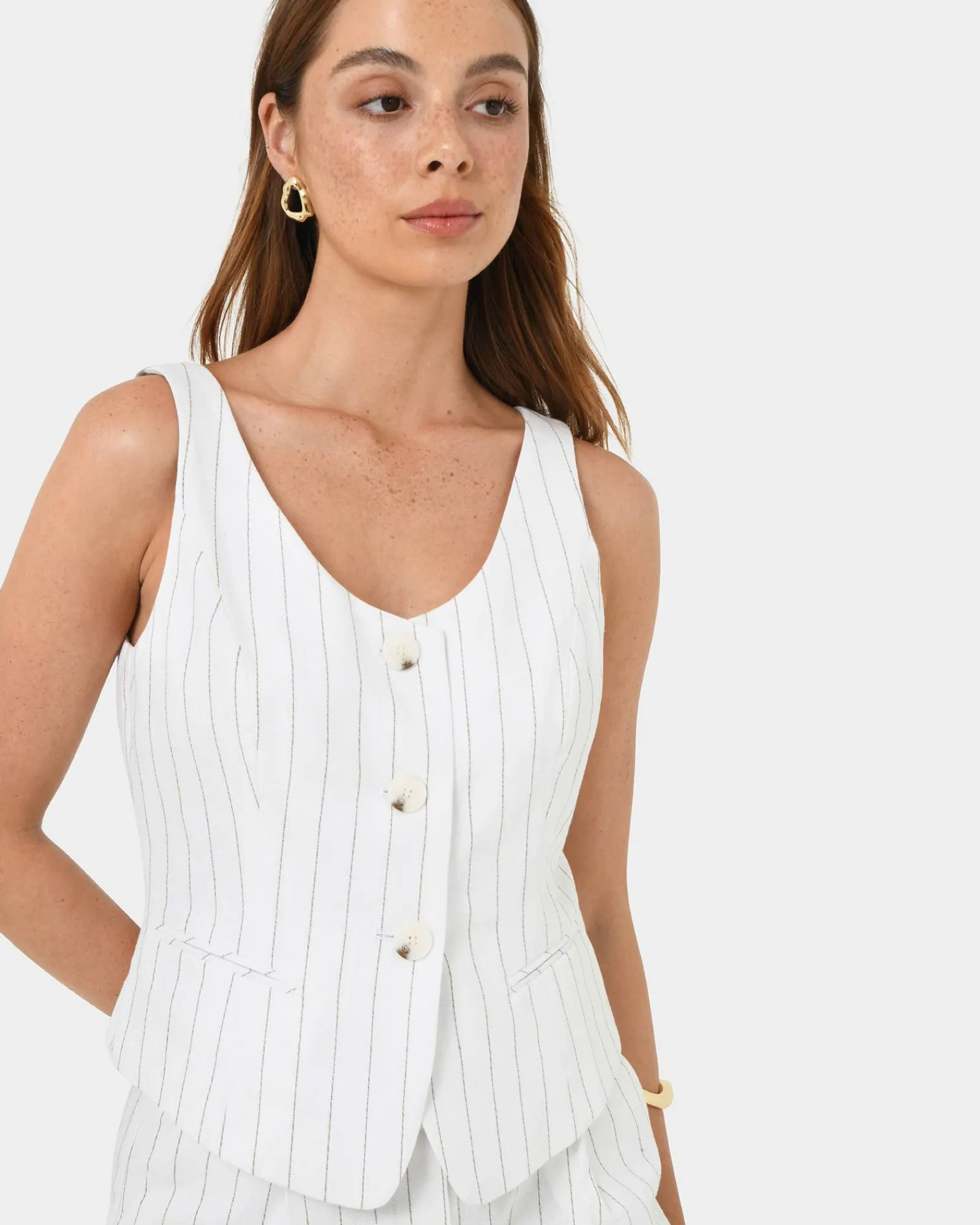 Forcast Ria Stripe Cotton Blend Vest* Work Tops|Conscious