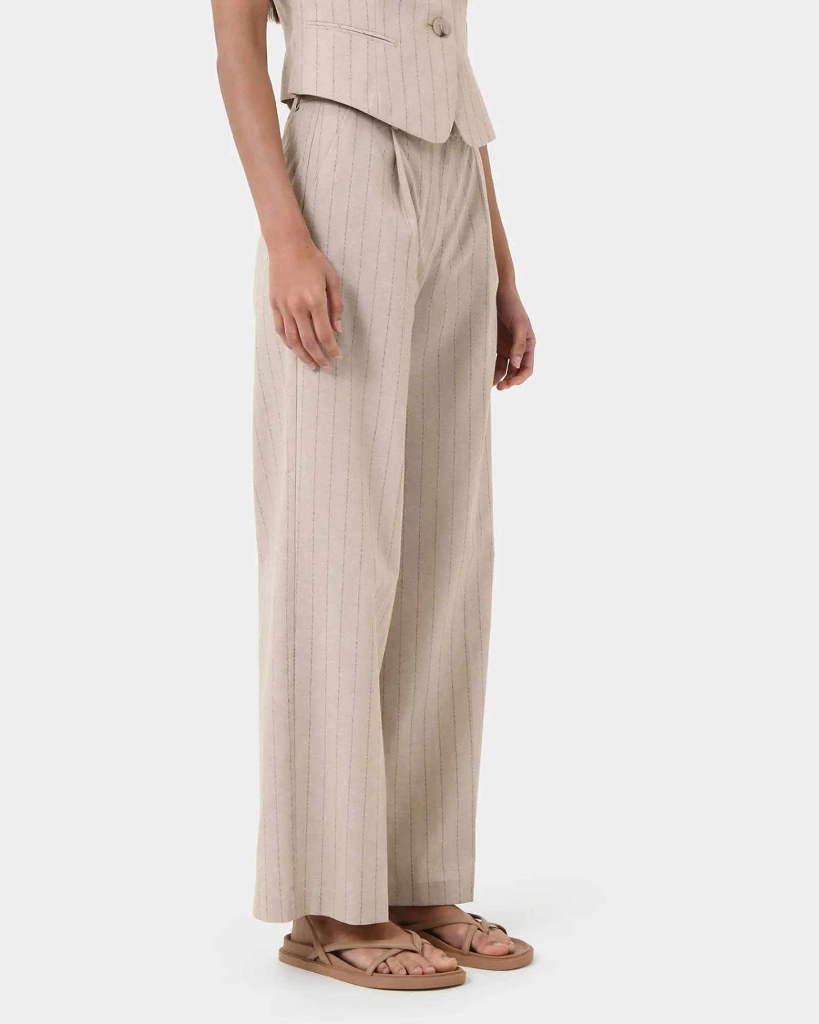 Forcast Ria Stripe Cotton Blend Pants* High-Waisted Pants|Straight Leg Pants
