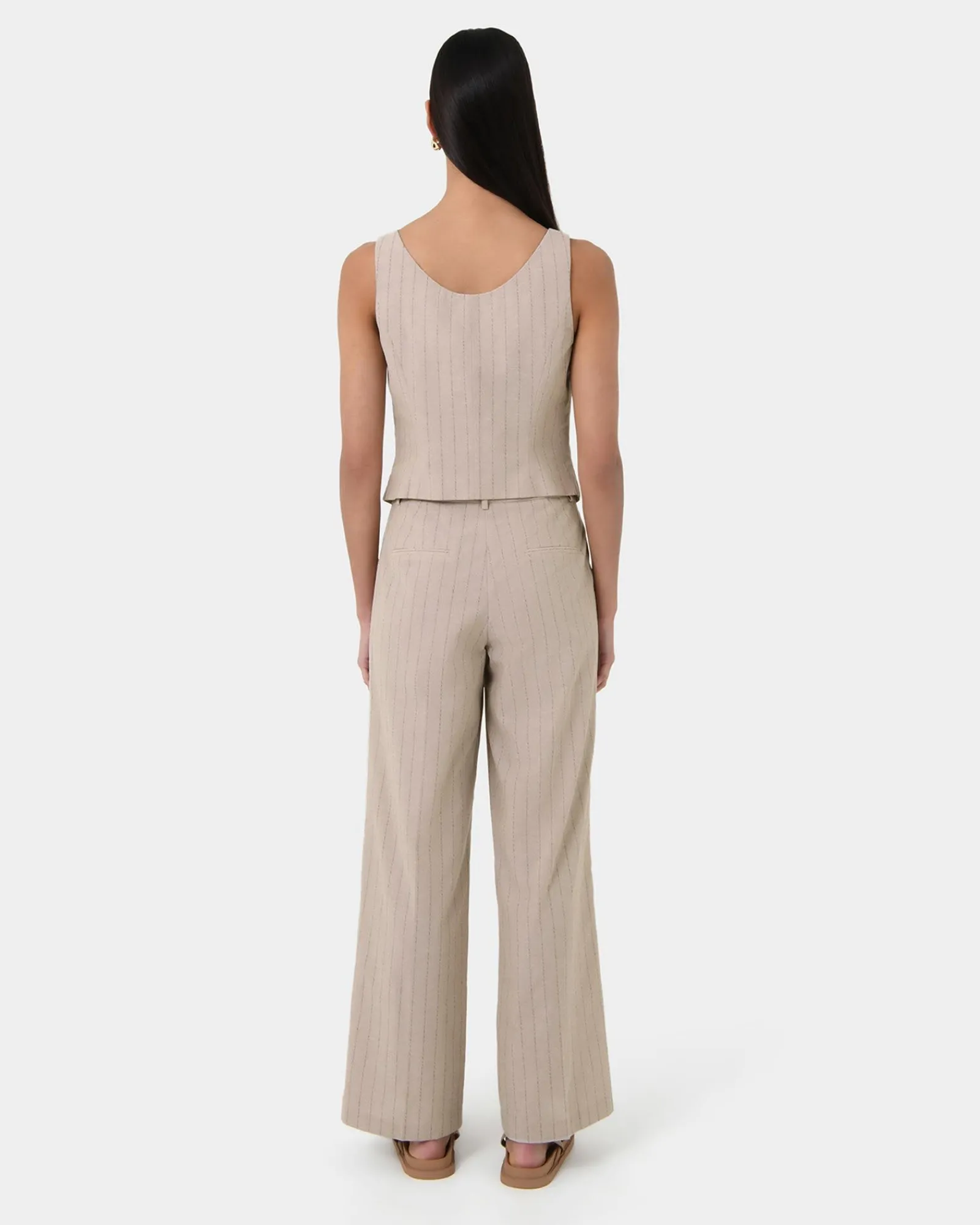 Forcast Ria Stripe Cotton Blend Pants* High-Waisted Pants|Straight Leg Pants