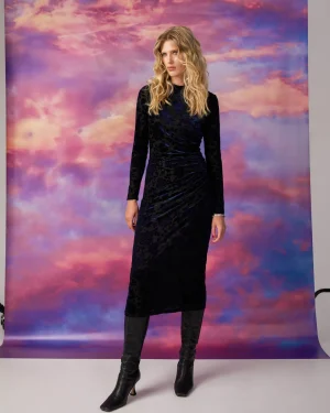 Forcast Sapphire Velvet Burnout Dress* Midi Dresses|Midi Dresses