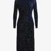Forcast Sapphire Velvet Burnout Dress* Midi Dresses|Midi Dresses