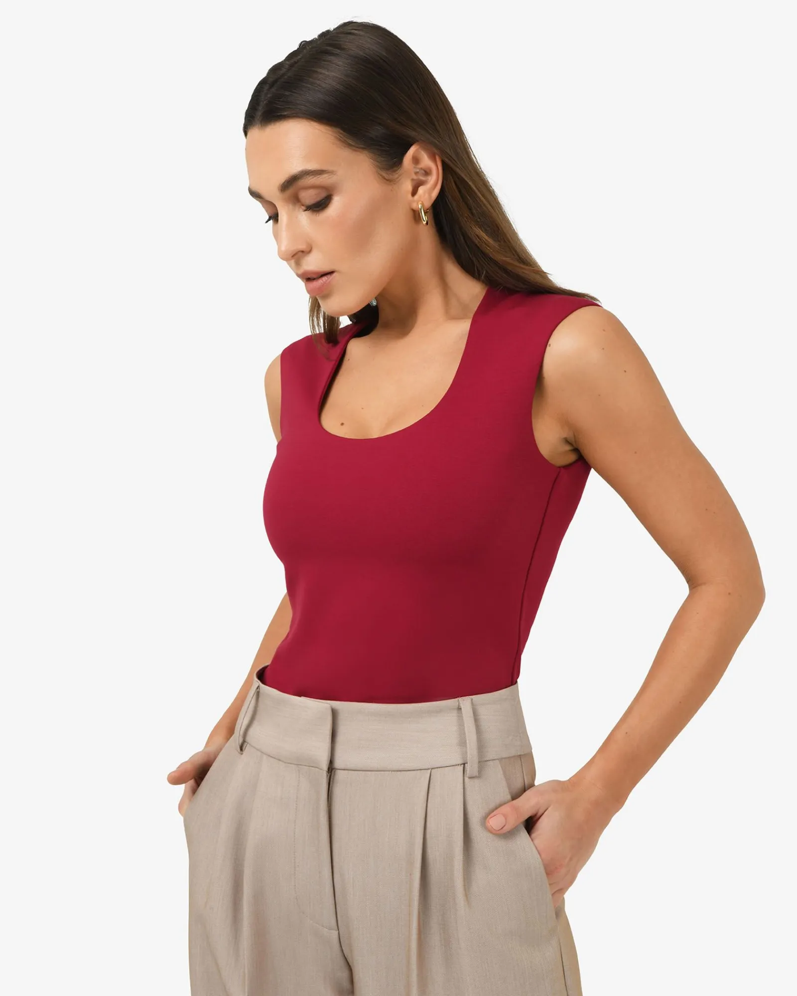 Forcast Soho Rounded Square Neck Top* T-Shirts & Tops|Work Tops