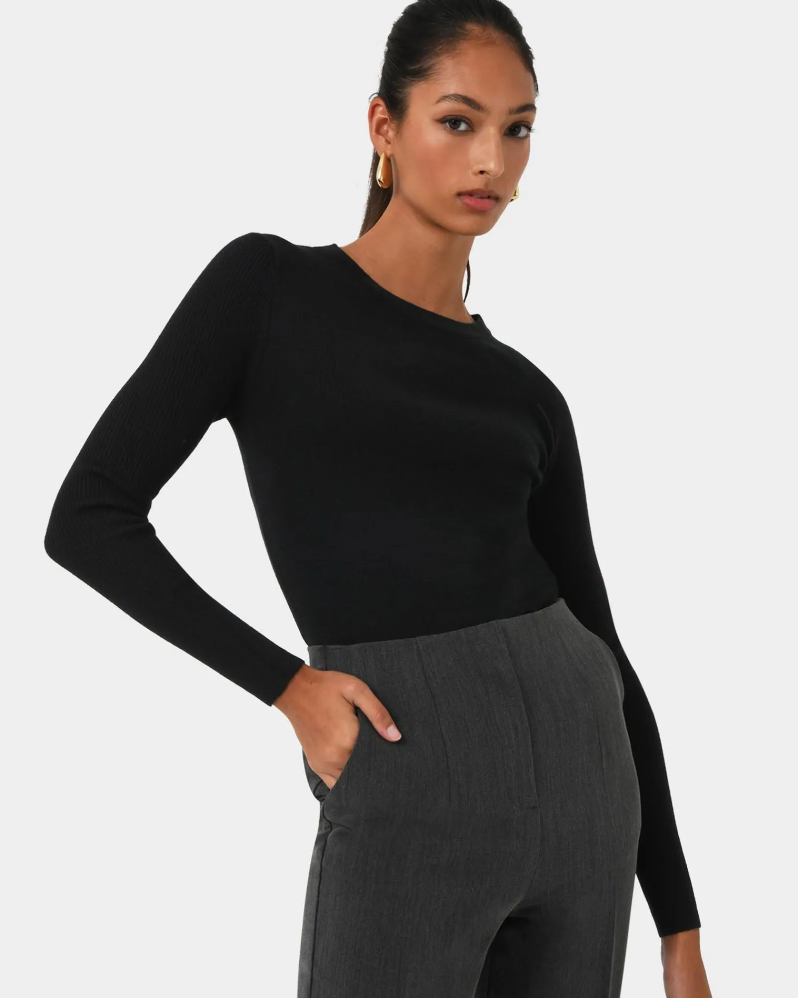 Forcast Tania Crew Neck Knit* Long Sleeve Tops|Work Tops