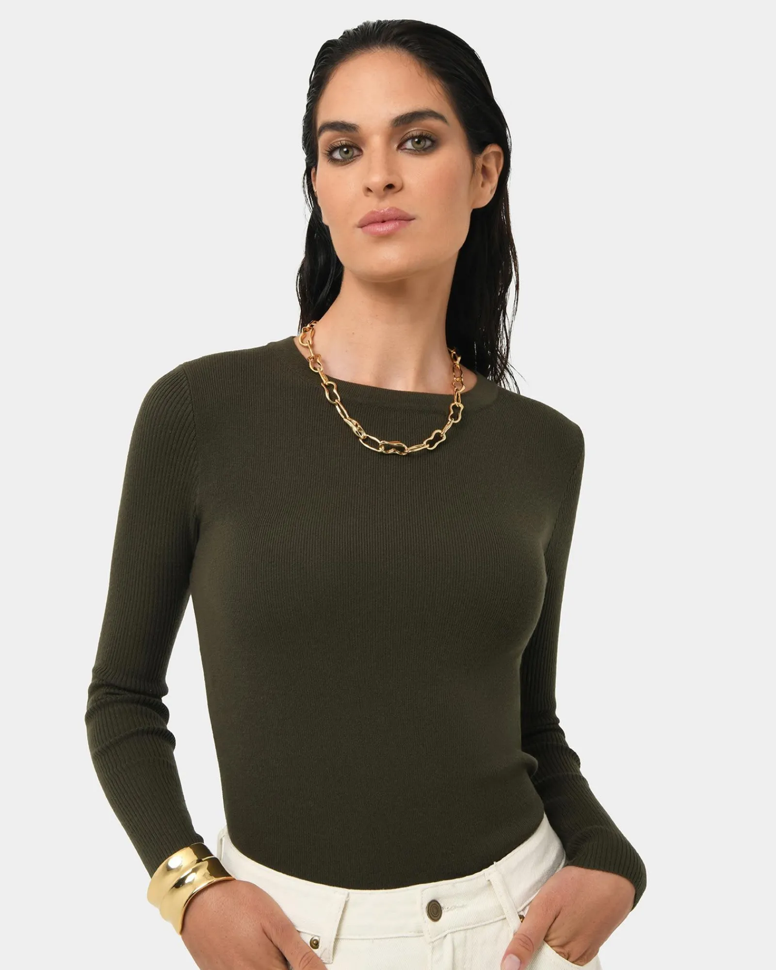 Forcast Tania Crew Neck Knit* Long Sleeve Tops|Work Tops