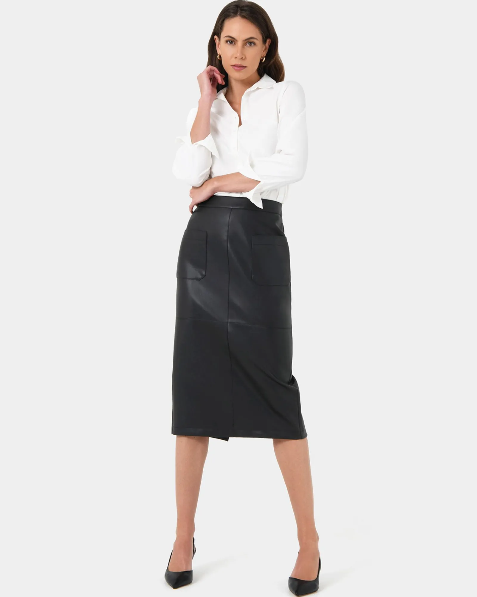 Forcast Vera Faux Leather Midi Skirt* Midi & Maxi Skirts|Work Skirts