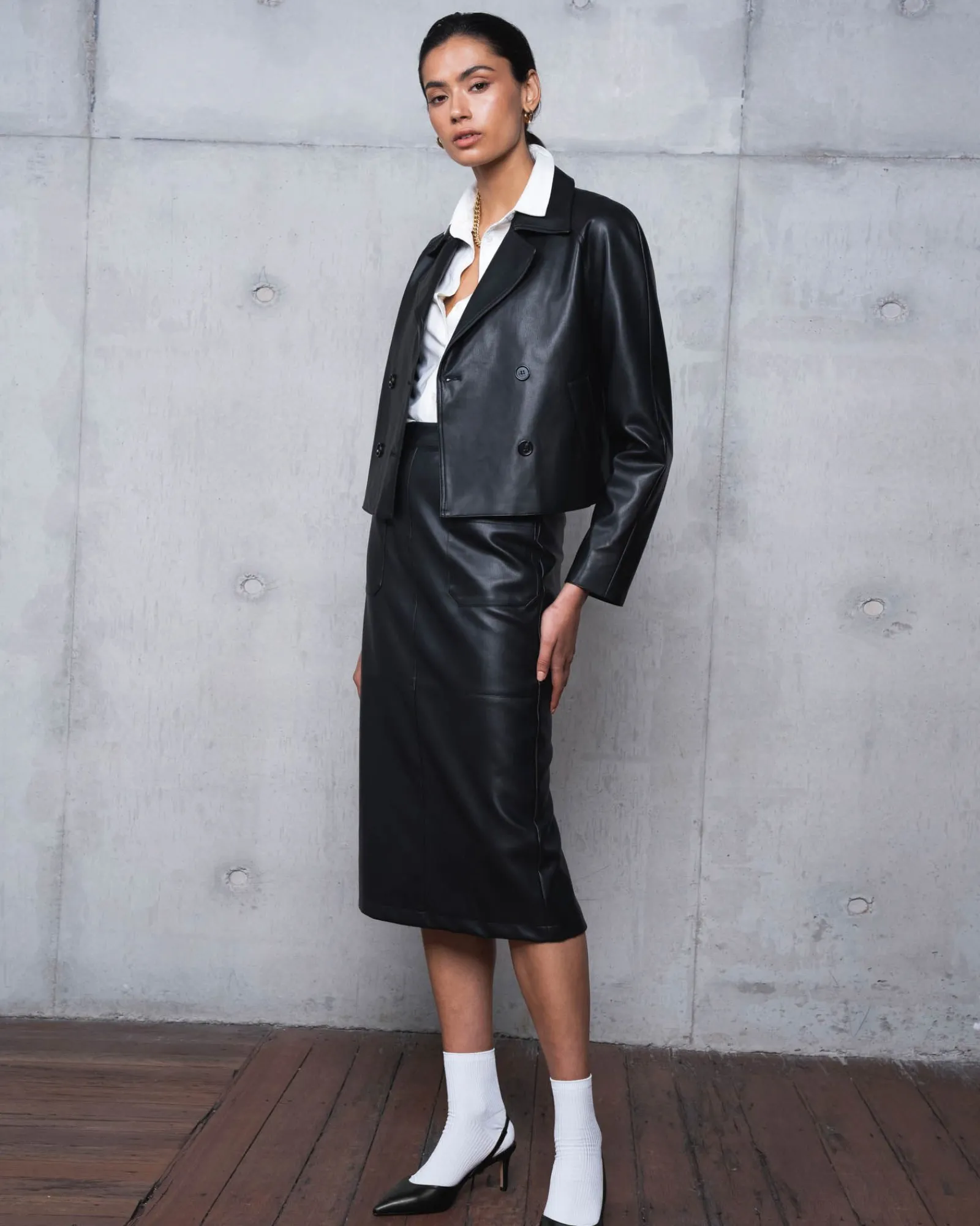 Forcast Vera Faux Leather Midi Skirt* Midi & Maxi Skirts|Work Skirts