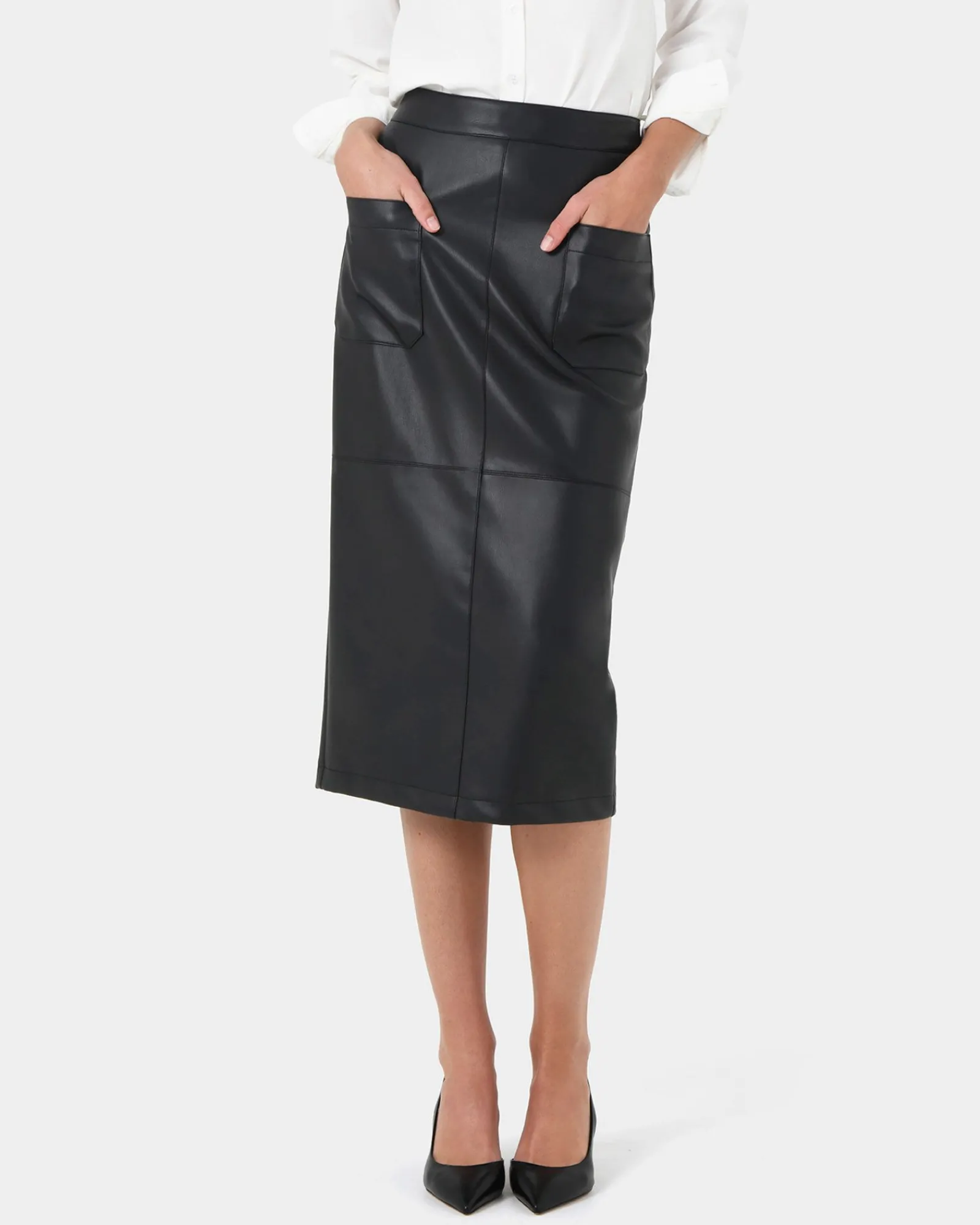 Forcast Vera Faux Leather Midi Skirt* Midi & Maxi Skirts|Work Skirts
