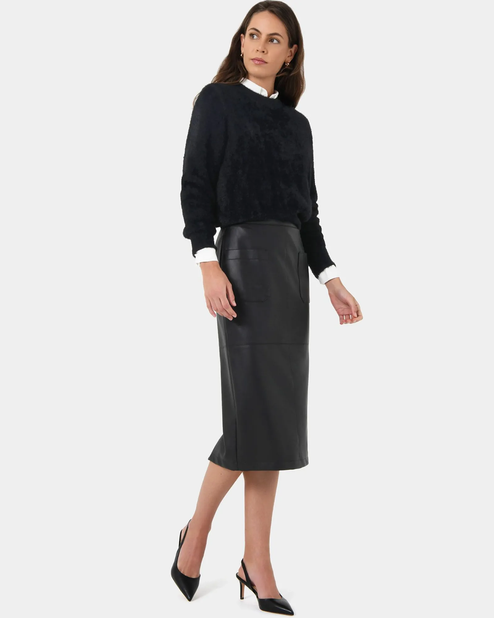 Forcast Vera Faux Leather Midi Skirt* Midi & Maxi Skirts|Work Skirts